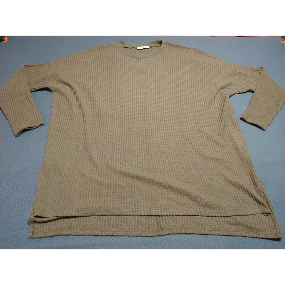 Zenana Oversized Top Ladies 1X Brown Waffled‎ Long Sleeve Classic Lightweight